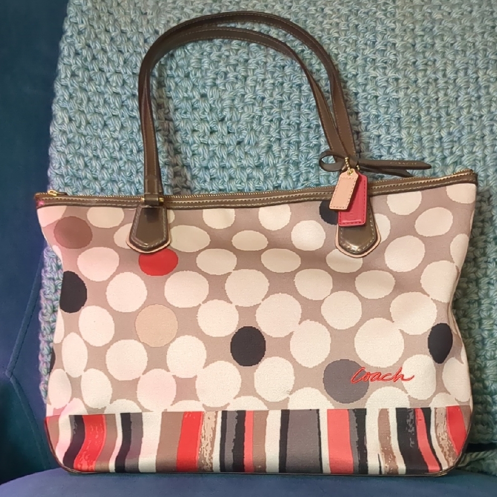 Coach Poppy Watercolor Polka Dot Tote